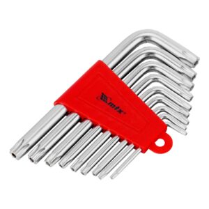JOGO DE CHAVES HEXAGONAIS TORX CURTAS COM ACABAMENTO ACETINADO, T10 - T50, CRV, 9 PCS//MTX