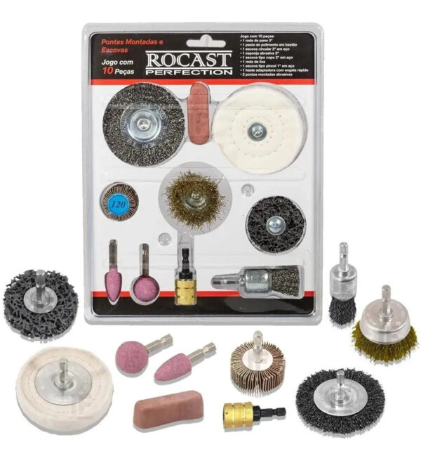 JOGO DE PONTAS MONTADAS E ESCOVADAS 10 PEÇAS ROCAST