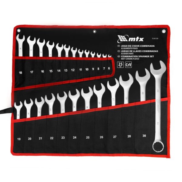 JOGO DE CHAVE COMBINADA, CROMO VANADIO, CROMO FOSCO, 6-32MM, 25PCS // MTX