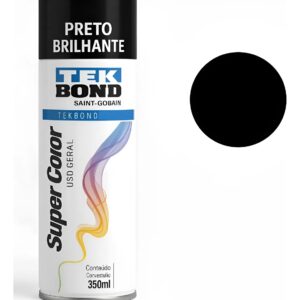 SUPER COLOR SILICONE TINTA ACRÍLICA USO GERAL SPRAY PRETO BRILHANTE 300ML TEKBOND