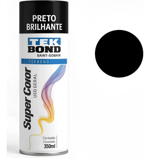 SUPER COLOR SILICONE TINTA ACRÍLICA USO GERAL SPRAY PRETO BRILHANTE 300ML TEKBOND