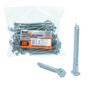 PARAFUSO SEXTAVADO ROSCA SOBERBA 1/4 X 65MM 100PCS BESTFER