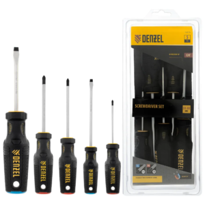 JOGO DE CHAVES FENDA/PHILLIPS, PH + SL, CRV, CABO DE 3 COMPONENTES, 5 PCS// DENZEL